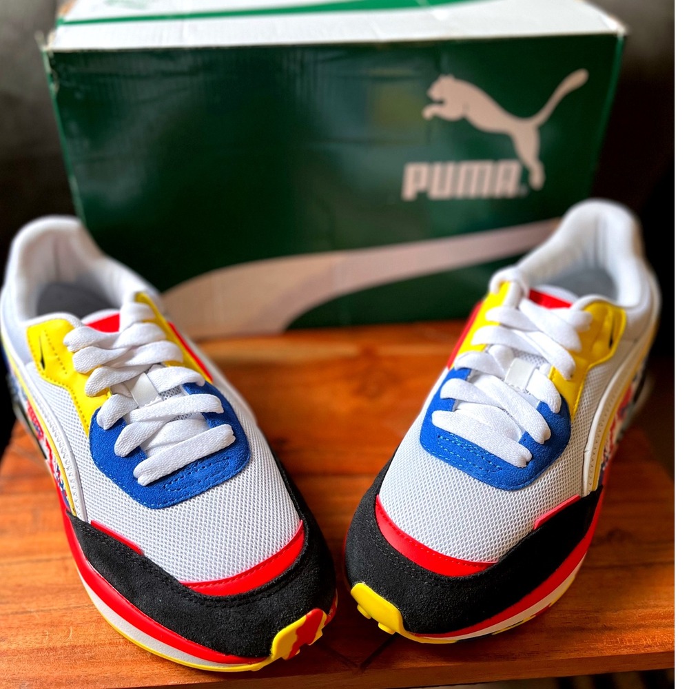 Puma‎ City Rider Splash JR Kids Sneakers Shoes White Royal Dandelion Size 4.5 Y